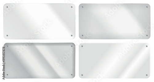 Metal plate background rounded rectangle panel with screws industrial silver surface minimal design template glossy texture modern banner empty space technology interface mockup frame