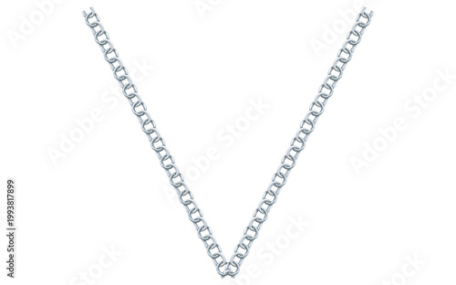 Stunning Silver Chain Isolated On White Background, Antique Jewelry Vector Illustration.
