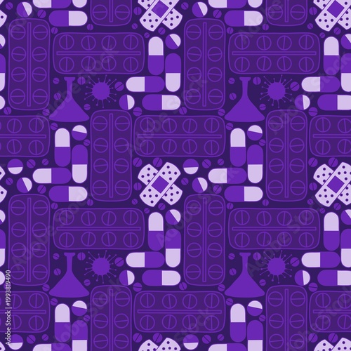Medicine seamless pills pattern for wrapping paper and doctor clothes and packaging and medical accessories