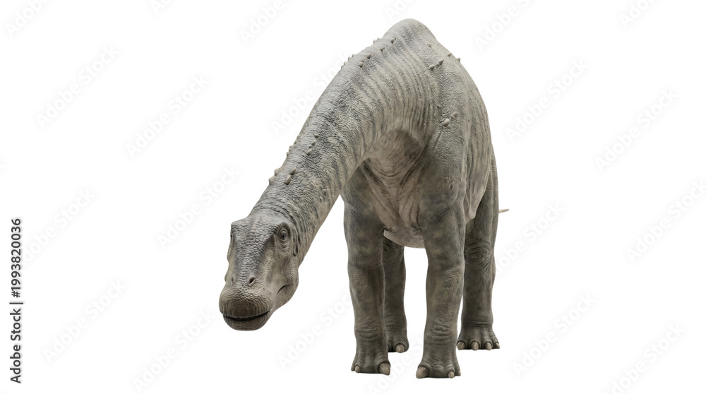 Fototapeta premium Diplodocus dinosaur standing with head down, three-quarter view