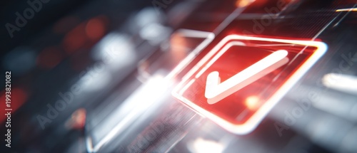 Abstract red check mark symbol with blurred background for success concept