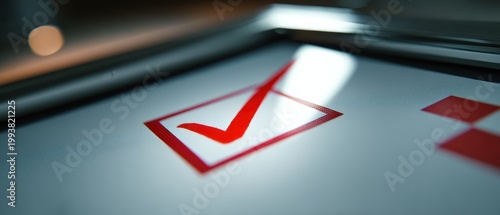 Close up of a check mark within a rectangular box symbol