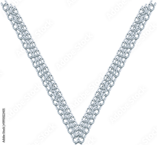 Stunning Silver Chains Isolated On White Background, Antique Jewelry Vector Illustration.