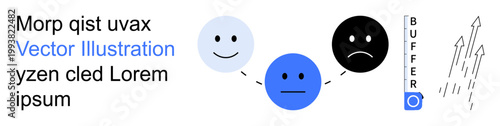 Emotion analysis, mental health, growth tracking, communication, progress, behavioral study. happy faces linked with arrows and upward growth symbols. Emotion analysis and mental health concept