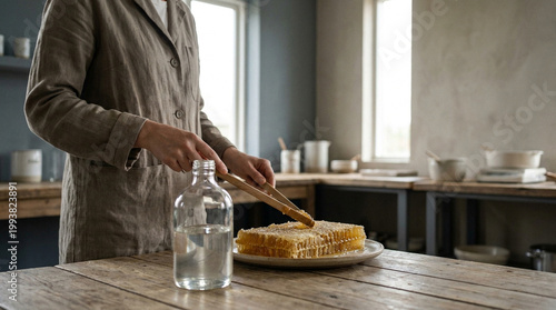 Researcher Comparing Raw Honeycomb and Industrial Syrup