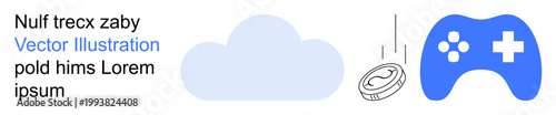 Gaming, cloud technology, online payment, virtual entertainment, gaming economy, digital services. Cloud, controller and falling coin visualization. Gaming and cloud technology