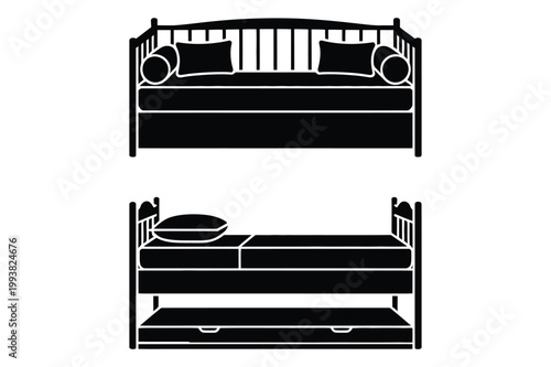 Daybed with trundle and sofa icons furniture illustration silhouette