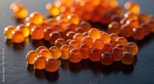 Close-up Macro Shot of Vibrant Orange Salmon Roe Caviar.