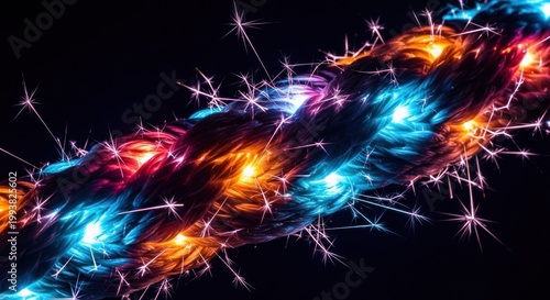 Close-up of a Sparkler String with Colorful Lights and Sparks.