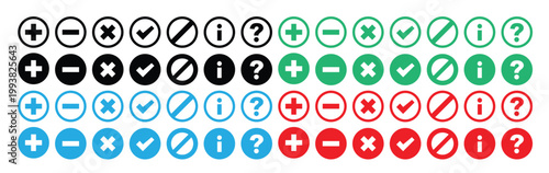 set of icons for web design, check mark icons button set. Yes or no checkmark sign. Check box icon with right and wrong buttons. green and red and blue tick box and red cross symbol, 
