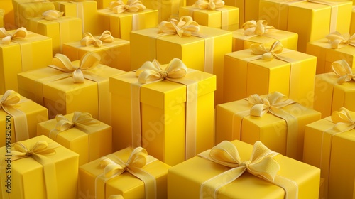 Vibrant yellow gold gift boxes, perfect for cheerful Christmas promotions, festive banners and holiday joy campaigns.