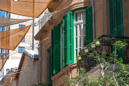 Photography Green shutters and balcony on historic Ledra street, Nicosia, Cyprus