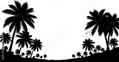 Black silhouette of palm trees on a white background, tropical landscape vector
