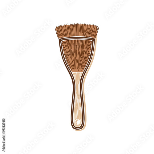 Handheld Cleaning Brush with Wooden Handle and Bristles Isolated on White Background