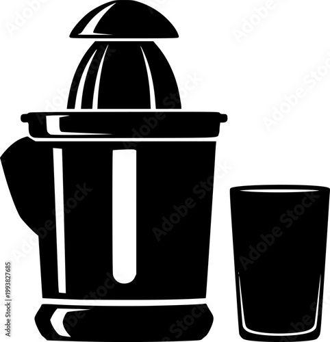 Black silhouette of a juicer with a glass, minimalist style, flat design
