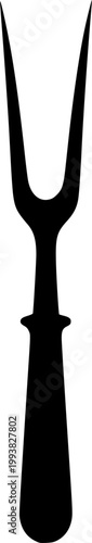 Black silhouette of a meat fork with two prongs and a handle
