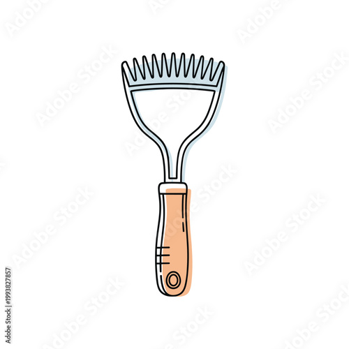 Handheld kitchen utensil for mashing food, simple flat design vector illustration.