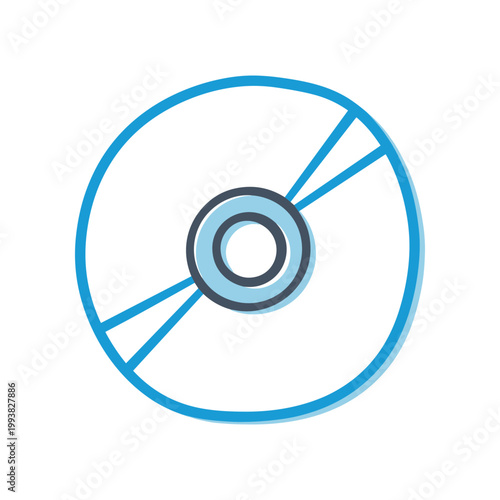 Digital disc icon, CD or DVD symbol, clean design, blue outline, white background