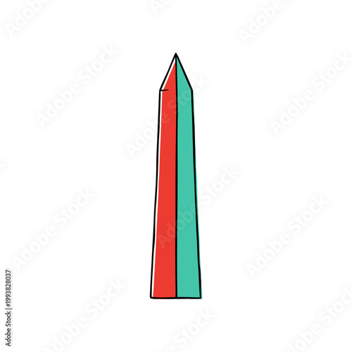 Stylized Tall Obelisk Monument with Red and Teal Panels, Simple Line Art