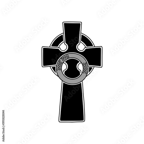 Celtic Cross Icon - Black and White Vector Graphic with Ring Motif