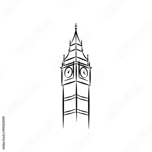 Big Ben Clock Tower Sketch, London Landmark, Vector Illustration
