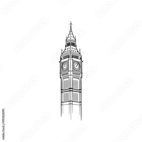 Big Ben Clock Tower Sketch - London Landmark Outline