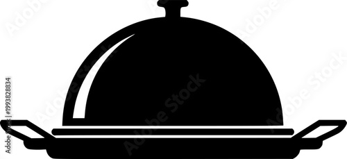 Black silhouette of covered serving dish on tray, flat design symbol isolated on white background
