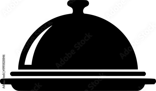 Black silhouette of covered serving dish on tray, flat design symbol isolated on white background
