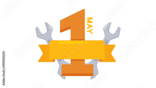 International Workers Day 1 May Illustration with Wrench and Ribbon