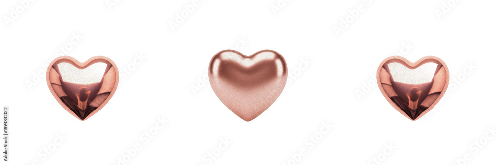 Fototapeta premium Rose Gold Metallic 3D Heart PNG - Love Romance Valentine Day Wedding Decoration Symbol Isolated on Transparent Background for Greeting Cards