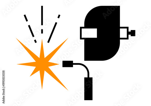 Welding, metal worker design vector. Welding torch with spark. Welding technology