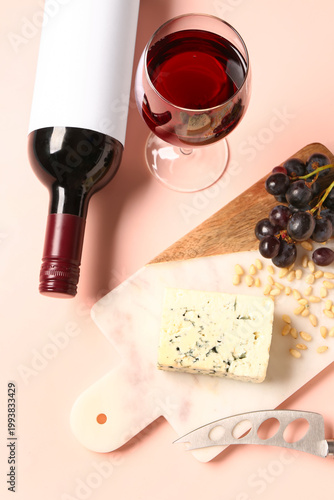 Board with tasty cheese, nu...