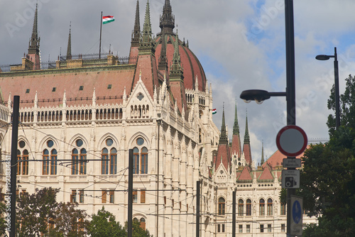 Hungarian Parliament Building in the evening at the Danube river in Budapest, Hungary. High quality photo