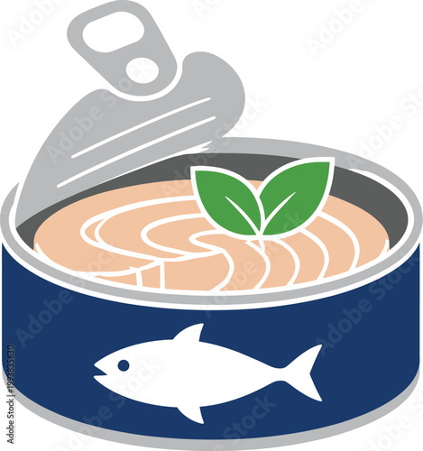 Canned Fish Food Vector Illustration Open Tin Seafood with Fresh Garnish Minimal Flat Design