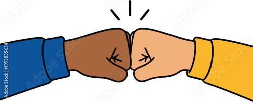 Diverse Hands Fist Bump Gesture Vector Illustration Symbol of Unity Friendship and Teamwork