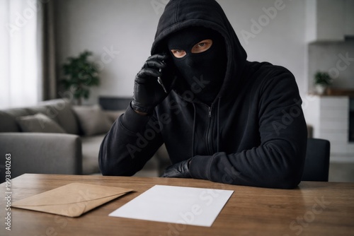 Masked figure engaged in deceptive phone call, highlighting cybercrime strategies and phone fraud underworld tactics.