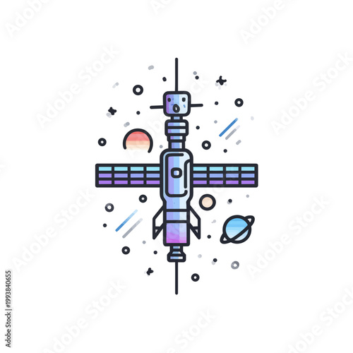 Orbital Satellite Illustration in Cosmic Space