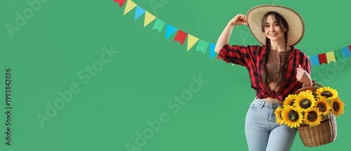 Young happy woman in straw ...