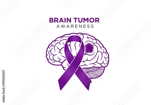 Brain tumor awareness purple ribbon with tumor detail png on transparent background