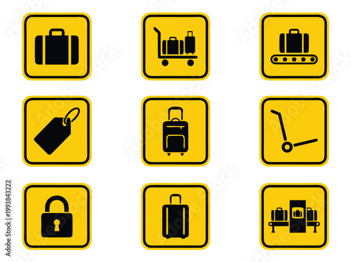 Travel Icons Set Luggage Baggage Security.