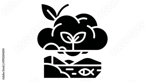 Ecosystem black glyph icon natural environment biodiversity and nature conservation biological balance silhouette symbol