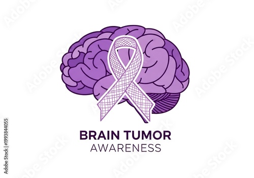 Brain tumor awareness light purple ribbon with brain png on transparent background