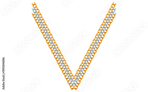 Stunning Gold Silver Chain Isolated On White Background, Antique Jewelry Vector Illustration.