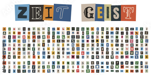 Zeitgeist Ransom Note Alphabet, Erpresserbrief Buchstaben Set, Vintage Zeitungsausschnitte Collage