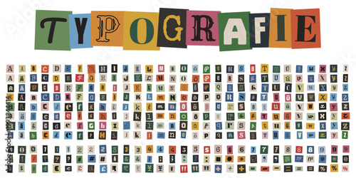 Erpresserbrief Buchstaben Set, Ransom Note Alphabet, Bunte Zeitungsausschnitte Typografie