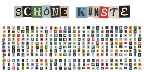 Analoge Erpresserbrief-Buchstaben für Schöne Künste und kreative Collagen