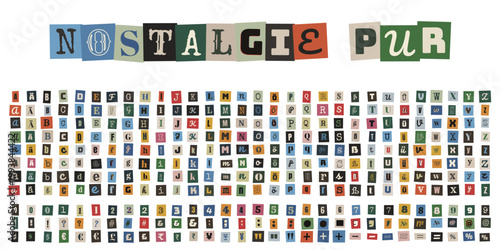 Erpresserbrief Buchstaben Set im Vintage Stil, Nostalgie Pur Collage, Zeitungsausschnitte Alphabet