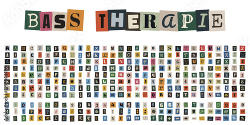 Bunte Buchstaben im Erpresserbrief Stil für Bass Therapie und kreative Musiktherapie