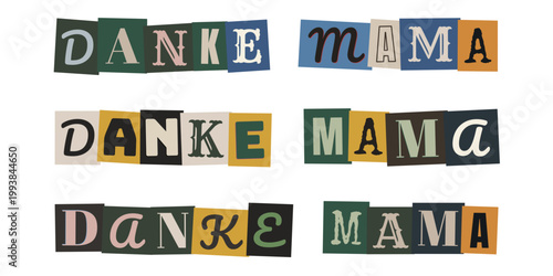 Danke Mama Schriftzug im Erpresserbrief Stil, Muttertag Grußkarte Vintage Collage Design