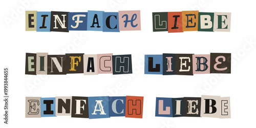 Einfach Liebe Schriftzug im Erpresserbrief Stil, Collage aus bunten Buchstaben